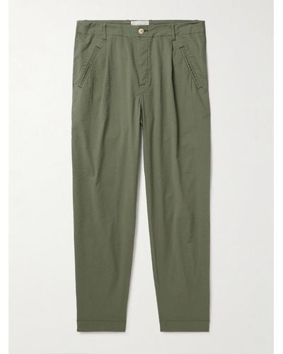 Folk Assembly Tapered Stretch-cotton Seersucker Trousers - Green