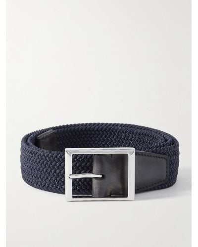 Berluti 3.5cm Venezia Leather-trimmed Woven Cord Belt - Blue