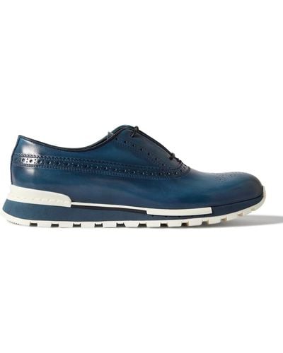 Berluti Fast Track Perforated Venezia Leather Sneakers - Blue