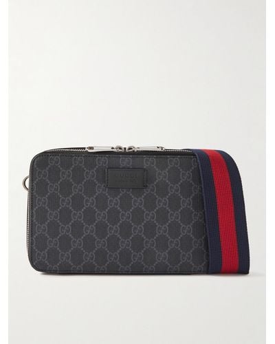 Gucci Logo-appliquéd Leather-trimmed Monogrammed Coated-canvas Messenger Bag - Grey