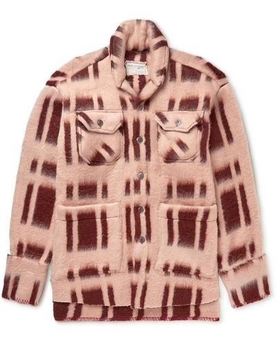 Greg Lauren Shawl-collar Checked Brushed-wool Overshirt - Pink