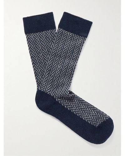 Anonymous Ism Herringbone Jacquard-knit Socks - Blue