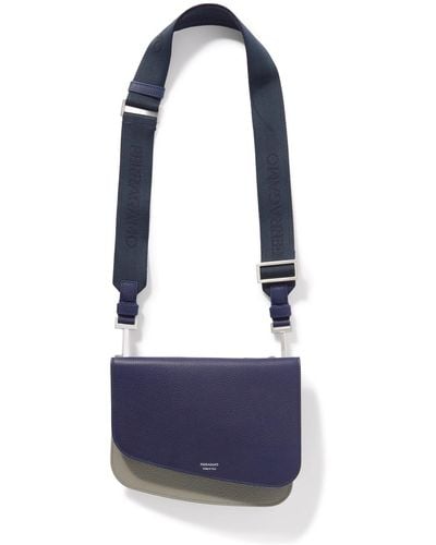 Ferragamo Colour-block Full-grain Leather Messenger Bag - Blue