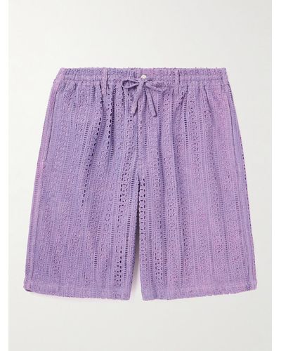 Kardo Straight-leg Crochet-knit Cotton Drawstring Shorts - Purple