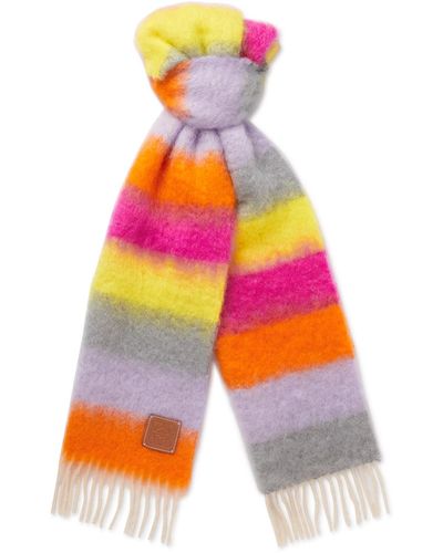 Loewe Logo-appliquéd Fringed Striped Mohair And Wool-blend Scarf - Multicolor