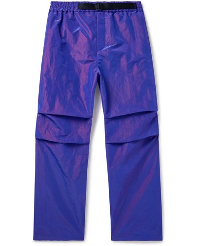 Burberry Belted Logo-embroidered Iridescent Shell Pants - Blue