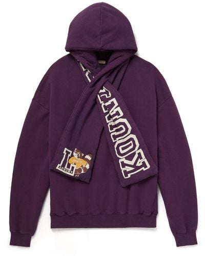 Kapital Scarf-detail Logo-print Cotton-jersey Hoodie - Purple