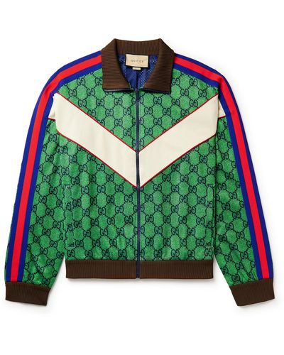 Gucci Striped Webbing-trimmed Monogrammed Tech-jersey Track Jacket - Green