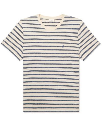 Saint Laurent Slim-fit Logo-embroidered Striped Cotton-jersey T-shirt - Multicolor