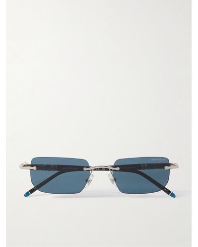 Montblanc Meisterstück Rimless Rectangular-frame Silver-tone And Acetate Sunglasses - Blue