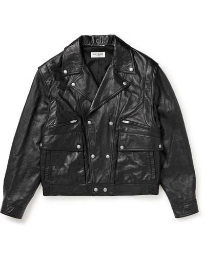 Saint Laurent Leather Jacket With Detachable Sleeves - Black