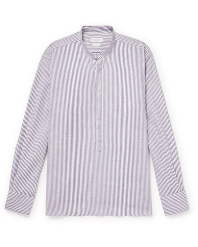 Richard James Grandad-collar Striped Linen Shirt - Purple