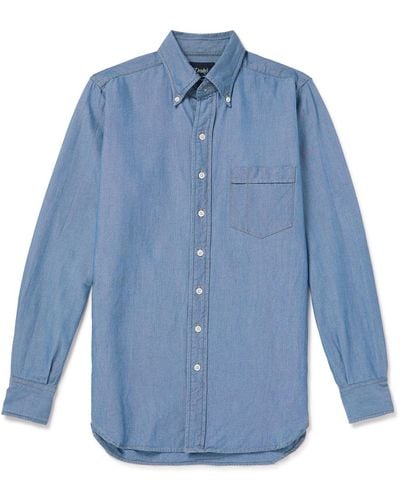 Drake's Button-down Collar Cotton-chambray Shirt - Blue
