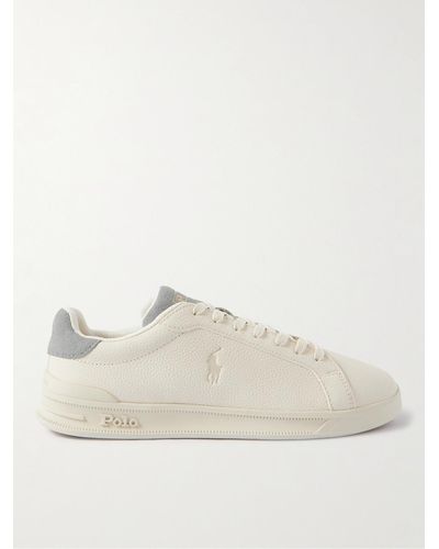 Polo Ralph Lauren Heritage Court Ii Suede-trimmed Logo-debossed Full-grain Leather Trainers - Natural