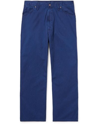 Beams Plus Straight-leg Indigo-dyed Herringbone Cotton Pants - Blue