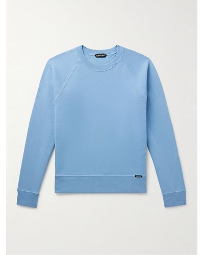 Tom Ford Schmal geschnittenes Sweatshirt aus Baumwoll-Jersey in Stückfärbung - Blau