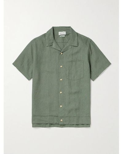 Oliver Spencer Camp-collar Linen Shirt - Green