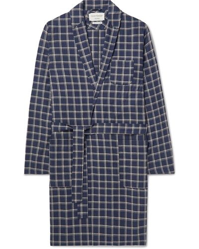 Oliver Spencer Checked Cotton-flannel Robe - Blue