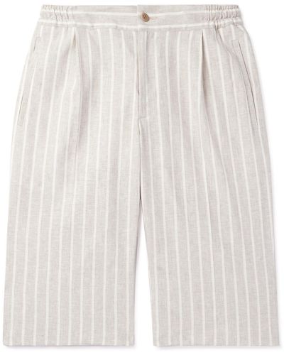 Kiton Straight-leg Pleated Striped Linen-blend Shorts - White