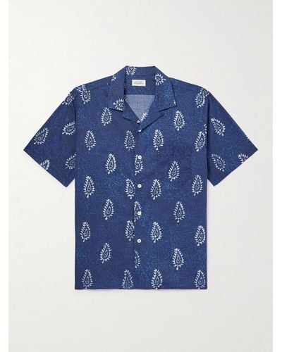 Hartford Convertible-collar Printed Cotton Shirt - Blue