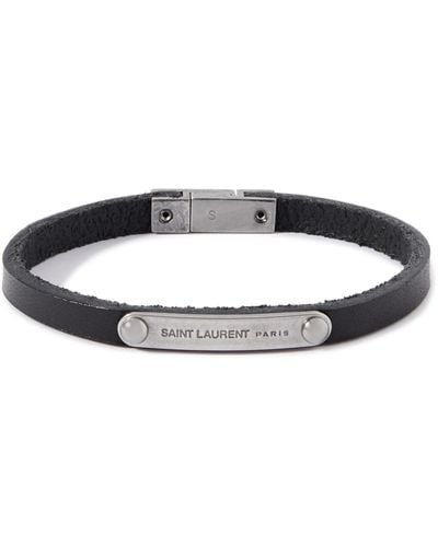 Saint Laurent Leather And Palladium Bracelet - Black