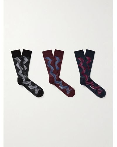 Missoni Set aus drei Paar Socken aus einer Baumwollmischung in Häkelstrick - Blau