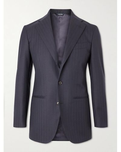 Saman Amel Herringbone Wool Suit Jacket - Blue