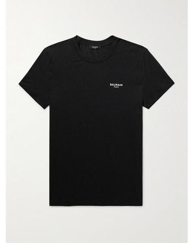 Balmain T-Shirt aus Baumwoll-Jersey mit Logoflockdruck - Schwarz