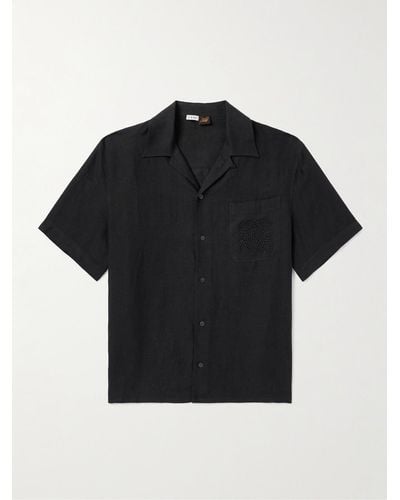 Loewe Paula's Ibiza Convertible-collar Logo-embroidered Linen Shirt - Black