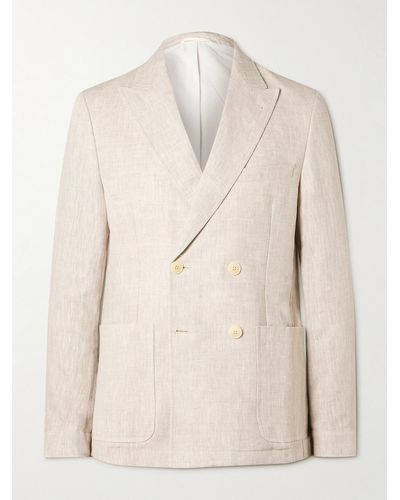 Oliver Spencer Double-breasted Linen Suit Jacket - Natural