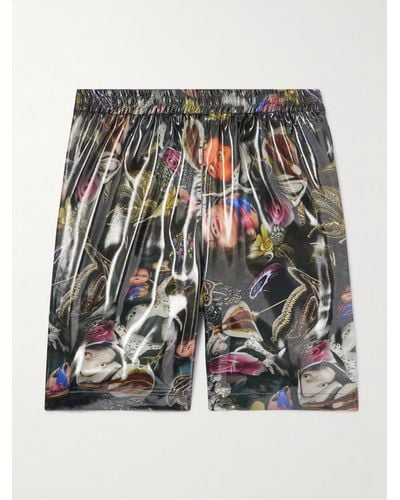 Acne Studios Gerade geschnittene Shorts aus Satin mit Print in Metallic-Optik - Schwarz