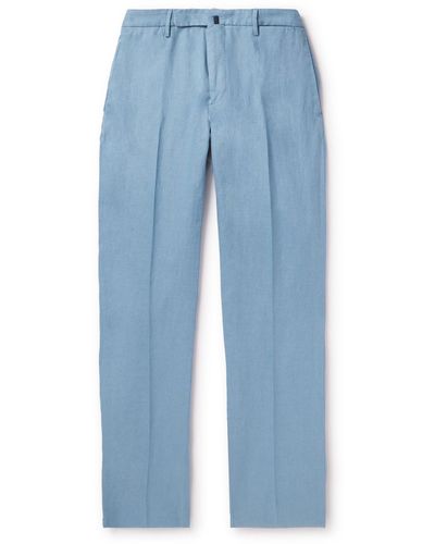 Incotex Slim-fit Straight-leg Linen Pants - Blue