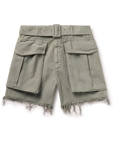 Dries Van Noten Pez Straight-leg Belted Frayed Garment-dyed Cotton Shorts - Gray