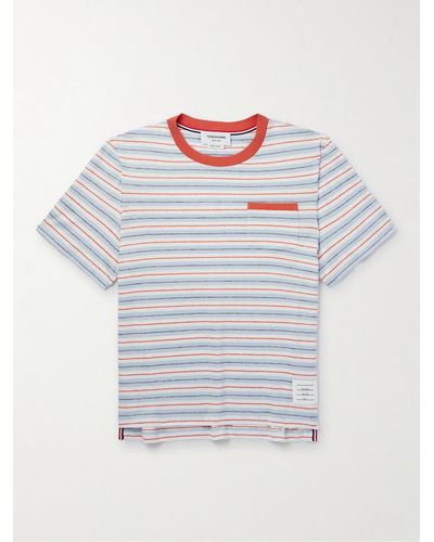 Thom Browne T-shirt in lino stretch a righe - Grigio