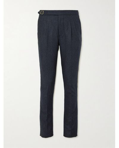 James Purdey & Sons Mayfair Slim-fit Pleated Herringbone Wool-blend Tweed Pants - Blue