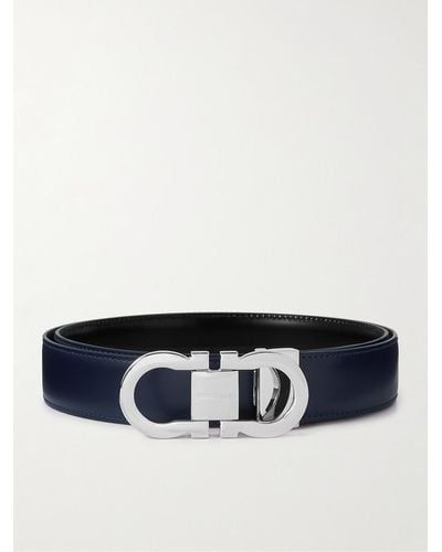 Ferragamo 3cm Gancini Reversible Leather Belt - Blue