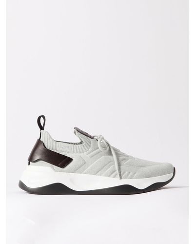 Berluti Shadow Leather-trimmed Stretch-knit Sneakers - White