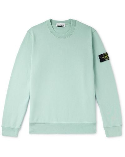 Stone Island Logo-appliquéd Garment-dyed Cotton-jersey Sweatshirt - Green