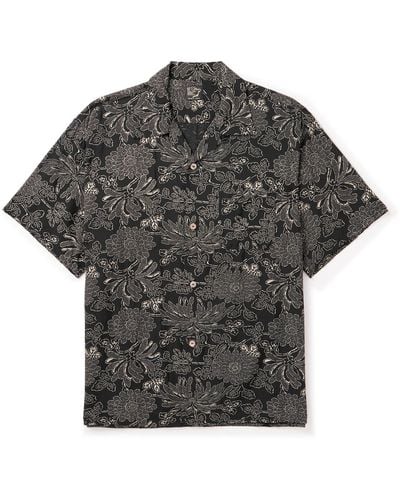 Orslow Camp-collar Floral-print Voile Shirt - Gray