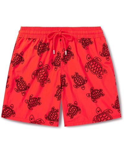 Vilebrequin Moorea Straight-leg Mid-length Flocked Recycled Swim Shorts - Red