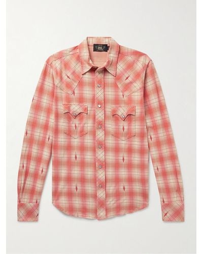 RRL Slim-fit Checked Cotton-jacquard Western Shirt - Pink