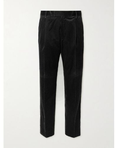 MR P. Tapered Pleated Cotton And Cashmere-blend Corduroy Trousers - Black