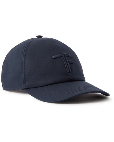 Tom Ford Leather-trimmed Logo-embroidered Cotton-twill Baseball Cap - Blue