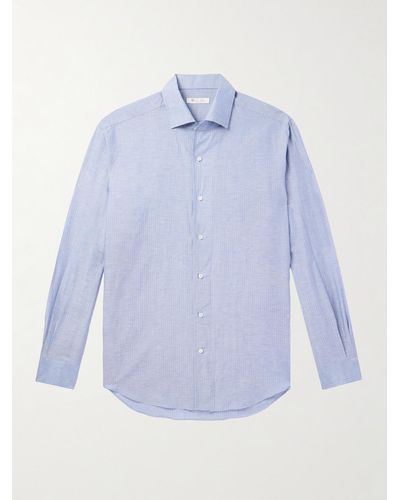 Loro Piana André Striped Slub Linen And Cotton-blend Shirt - Blue