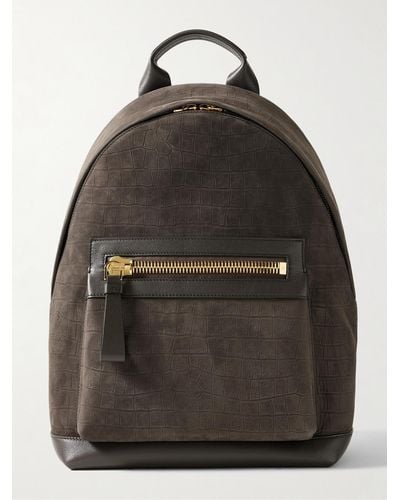 Tom Ford Buckley Full-grain Leather-trimmed Croc-effect Nubuck Backpack - Black