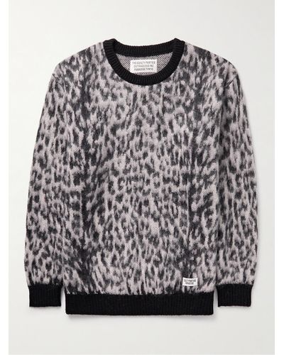 Wacko Maria Leopard-jacquard Sweater - Grey