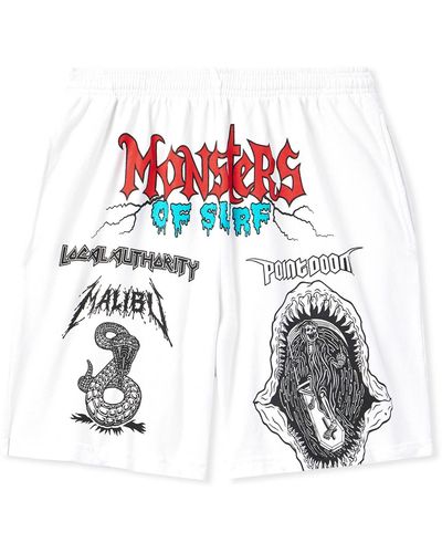 Local Authority Monsters Of Surf Straight-leg Logo-print Cotton-jersey Shorts - White