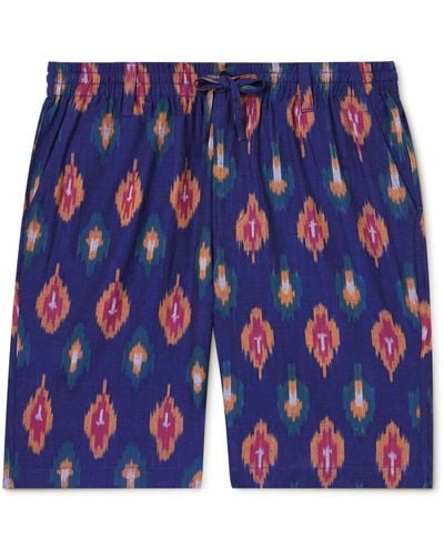 Kardo Straight-leg Cotton-jacquard Drawstrings Shorts - Blue