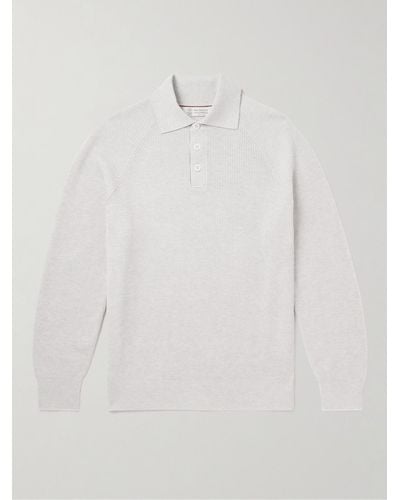Brunello Cucinelli Ribbed Cotton Polo Shirt - White