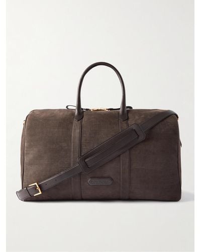 Tom Ford Croc-effect Nubuck And Full-grain Leather Holdall - Brown